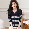CC-5-6006小香风条纹针织衫中袖t恤女2024早秋装薄款时尚洋气七分袖上衣 商品缩略图0