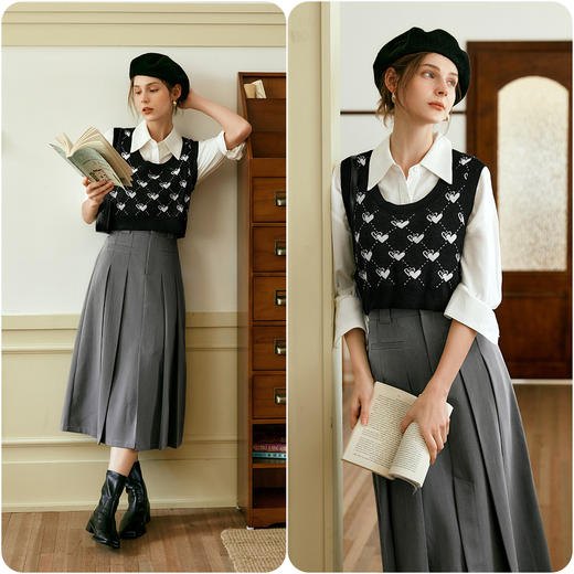 OLrain欧芮儿法式黑色短款马甲女早秋2024年新款休闲减龄爱心上衣 商品图1