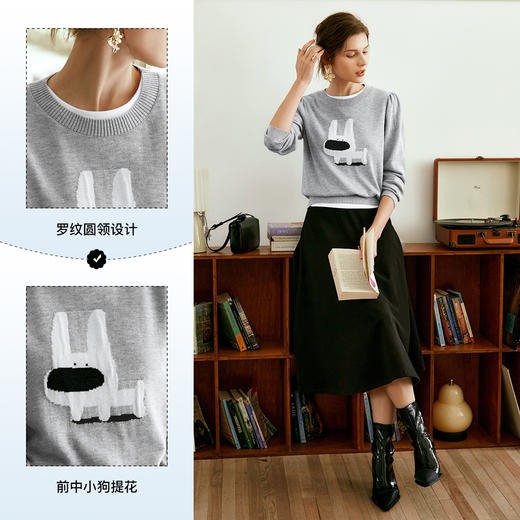 
OLrain欧芮儿法式圆领针织衫女早秋2024新款趣味提花图案减龄上衣 商品图2