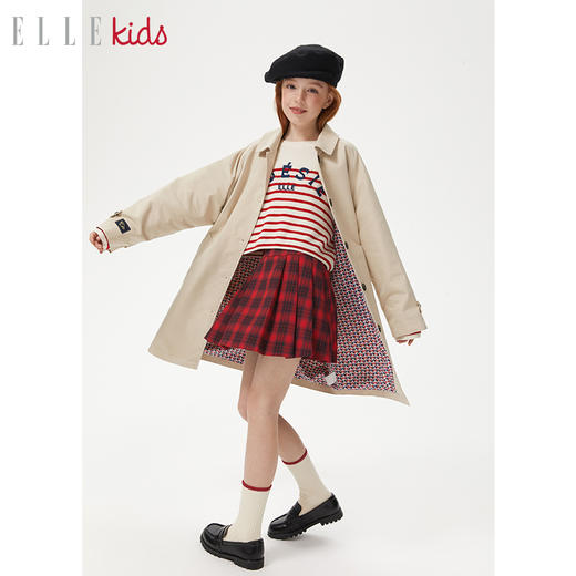 ELLEkids童装 插肩袖宽松长款风衣女童春秋装新款英伦风百搭外套 商品图1