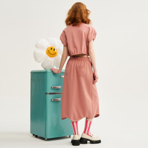 谜底运动休闲套装女士2024秋新品花苞袖上衣+中长半裙243MTZ1198 商品图2