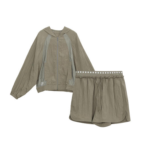 谜底运动休闲套装女士2024秋季新品连帽薄款外套+短裤243MTZ1167 商品图4