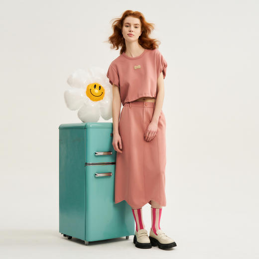 谜底运动休闲套装女士2024秋新品花苞袖上衣+中长半裙243MTZ1198 商品图0