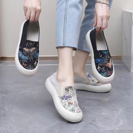 「买1送1！39.9到手两双」2024春夏季新款女鞋 圆头一脚蹬帆布鞋女软底学生懒人鞋单鞋渔夫鞋 商品图2