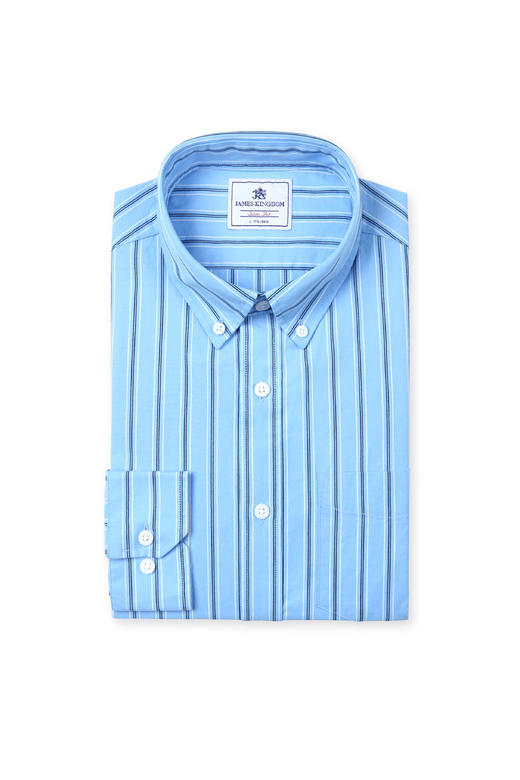 占姆士男士100%纯棉休闲商务碳素磨毛净色条纹长袖衬衫 商品图4