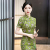 SYG-906绿色织锦提花旗袍2024春夏新中式复古民国风改良年轻款优雅气质 商品缩略图3