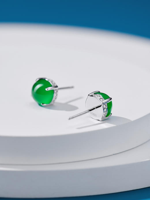 722-8 镶钻四爪绿玉髓耳钉 鸽子蛋型素面【8mm】【12mm】 商品图10
