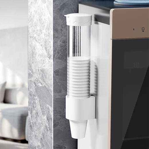 【无痕安装，免打孔一次性杯架】免打孔一次性杯架家用饮水机，杯型通用透明可视防尘防灰，侧面壁挂大容量防尘水杯收纳置物架QQ 商品图3