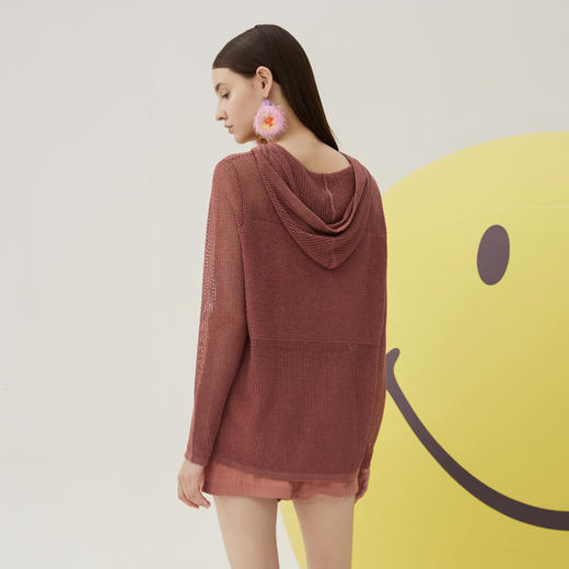 谜底连帽针织衫长袖女2024秋新品学院风文艺肌理感上衣243MZT1321 商品图2