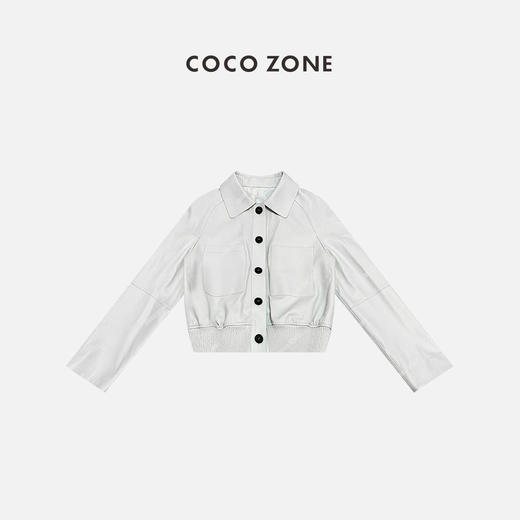 COCO ZONE真羊皮高级感polo领皮衣排扣松紧外套23C29538 商品图0