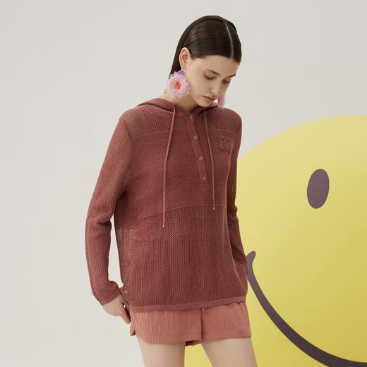 谜底连帽针织衫长袖女2024秋新品学院风文艺肌理感上衣243MZT1321 商品图1