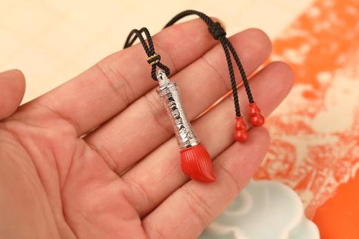 朱砂镶银文昌笔吊坠 商品图0
