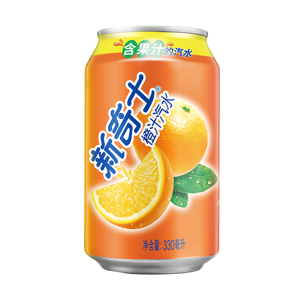 屈臣氏|新奇士橙汁汽水含果汁的碳酸饮料330ml*24罐整箱装（新老包装随机发）