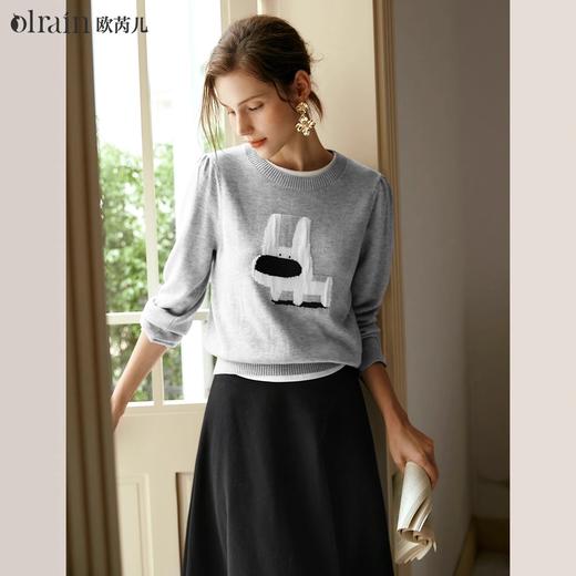 
OLrain欧芮儿法式圆领针织衫女早秋2024新款趣味提花图案减龄上衣 商品图0