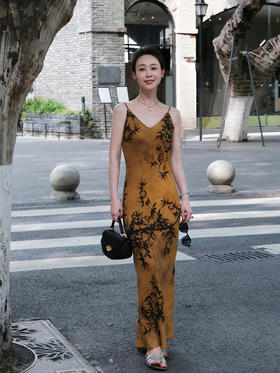 下架|盛唐牡丹 |麻花辫吊带文竹女长裙