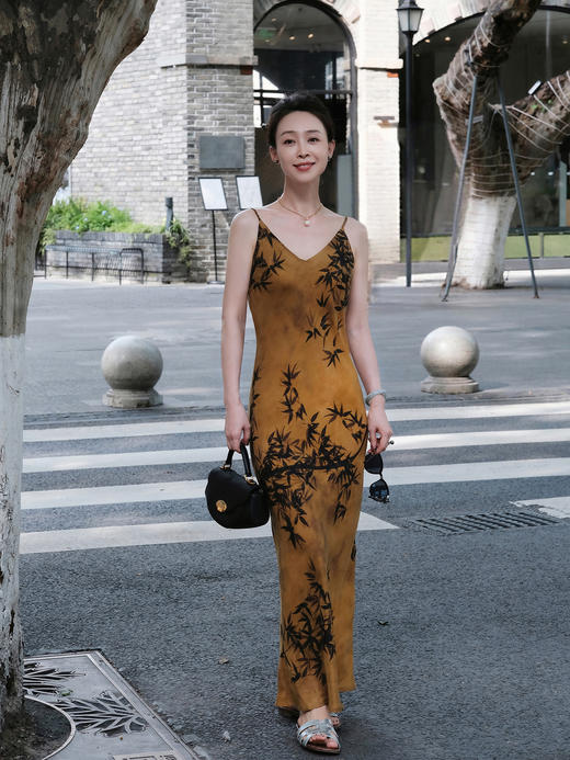 下架|盛唐牡丹 |麻花辫吊带文竹女长裙 商品图0