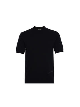 callisto黑色羊毛混纺短袖毛衣