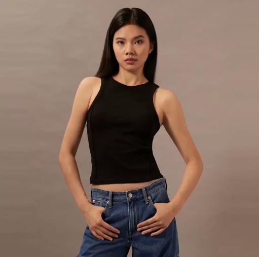 CK Jeans女简约刺绣螺纹弹力拉链内搭针织背心J223929 商品图0