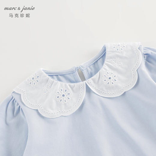 马克珍妮女童镂空大翻领泡泡袖打底衫儿童T恤春秋款上衣241182 商品图3
