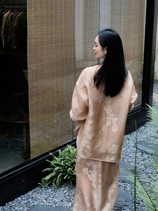 盛唐牡丹 |沙色剪花欧根纱松紧腰半裙 商品图3