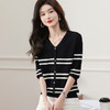 CC-5-6006小香风条纹针织衫中袖t恤女2024早秋装薄款时尚洋气七分袖上衣 商品缩略图1