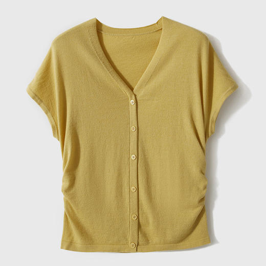 【小蛮腰针织】16针丝光打褶收腰V领小飞袖针织上衣 商品图7