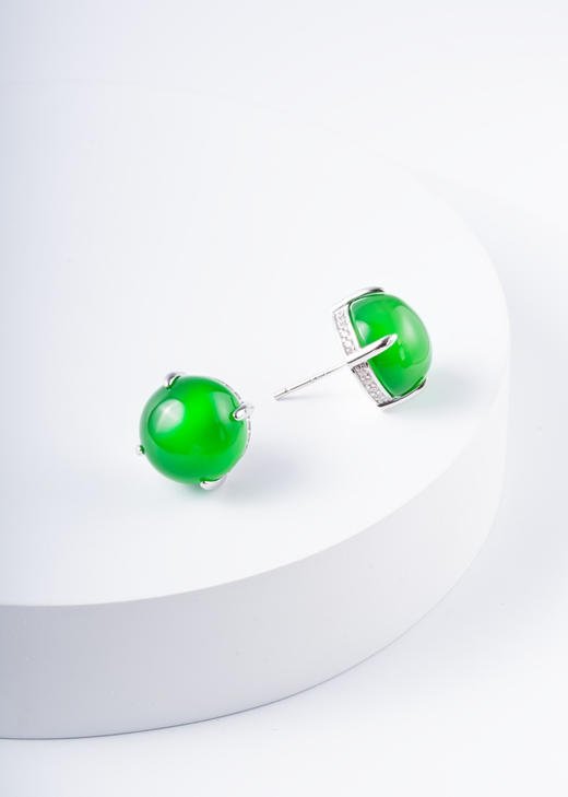 722-8 镶钻四爪绿玉髓耳钉 鸽子蛋型素面【8mm】【12mm】 商品图7
