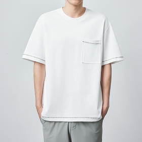 墨麦客男装双面针织圆领短袖男士2024夏季新款明线串缝上衣t恤男