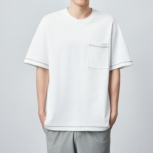 墨麦客男装双面针织圆领短袖男士2024夏季新款明线串缝上衣t恤男 商品图0