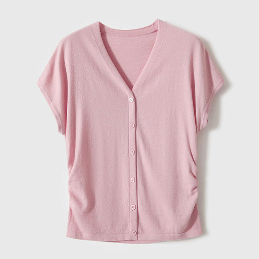 【小蛮腰针织】16针丝光打褶收腰V领小飞袖针织上衣 商品图5