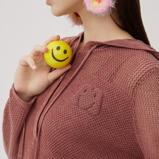 谜底连帽针织衫长袖女2024秋新品学院风文艺肌理感上衣243MZT1321 商品图3