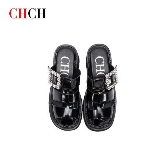 CHCH专柜同款春夏新品牛皮革方钻猪笼半拖CN1B1051 商品图3