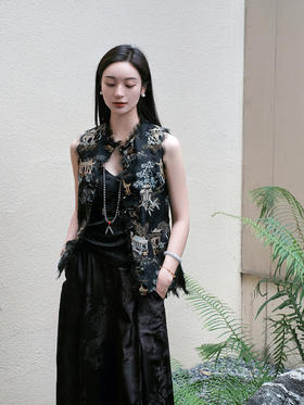  盛唐牡丹 |真丝绡如意湖亭黑蕾丝马甲