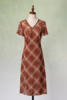 荷言GL 何知 棕红色格纹复古连衣裙波浪袖凉感夏季 商品缩略图2