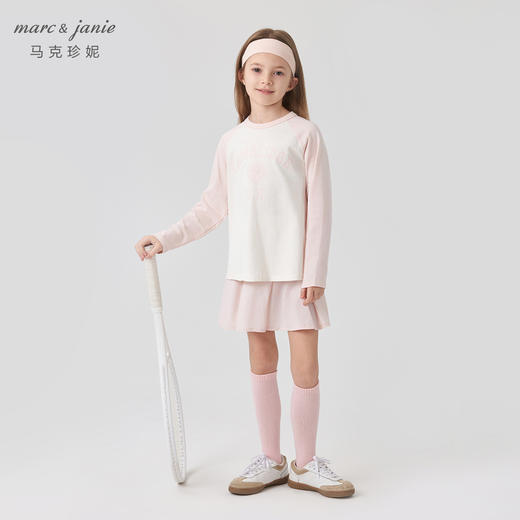 马克珍妮女童宽松字母撞色T恤 儿童元气学院纯棉上衣春装241185 商品图2