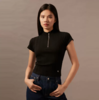 CK Jeans女士简约刺绣螺纹拉链半开襟短袖T恤J223564 商品缩略图1