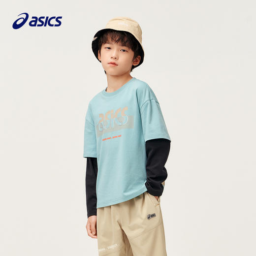 【商城同款】ASICS/亚瑟士童装男童秋季宽松假两件卫衣长袖T恤新 商品图0