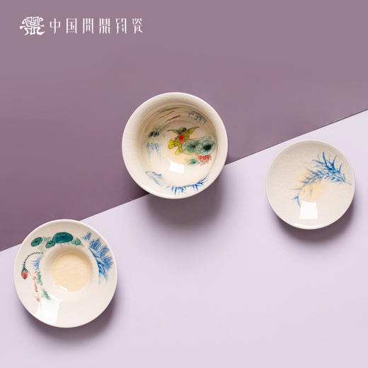 问鼎钧瓷鹅黄五彩青花三才盖碗（清夏） （缺货） 商品图1