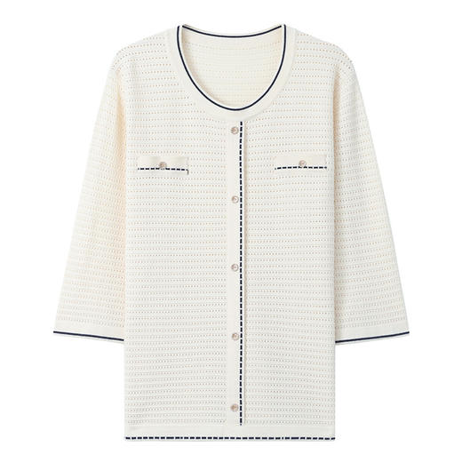 CC-5-6002小香风圆领七分袖t恤女早秋新款针织衫宽松薄款时尚减龄中袖上衣 商品图4