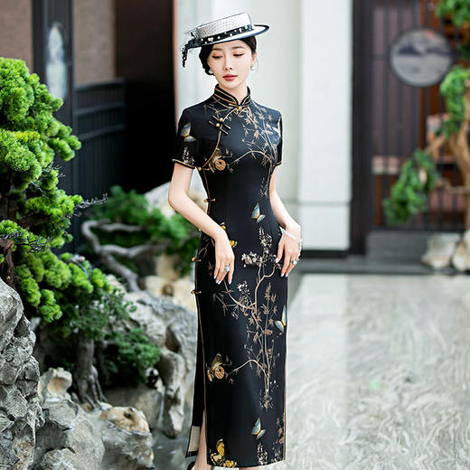 SYG-898春夏新款旗袍竹子印花时尚年轻款复古国风端庄大气高级感 商品图0