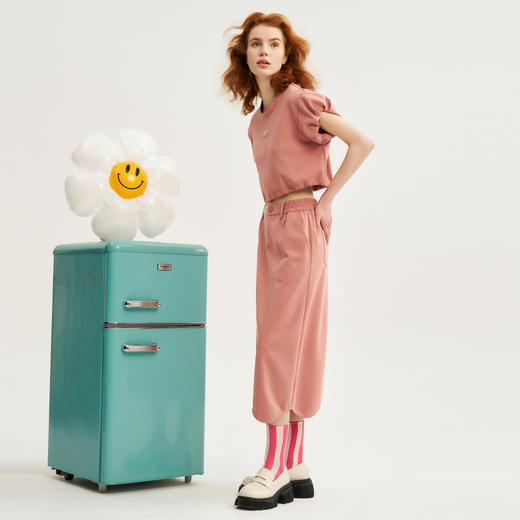 谜底运动休闲套装女士2024秋新品花苞袖上衣+中长半裙243MTZ1198 商品图1