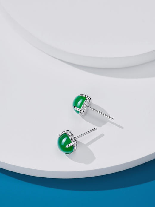 722-8 镶钻四爪绿玉髓耳钉 鸽子蛋型素面【8mm】【12mm】 商品图12