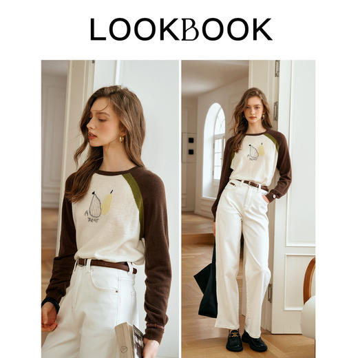 
OLrain欧芮儿复古撞色插肩袖针织衫女秋季2024新款刺绣长袖上衣 商品图4