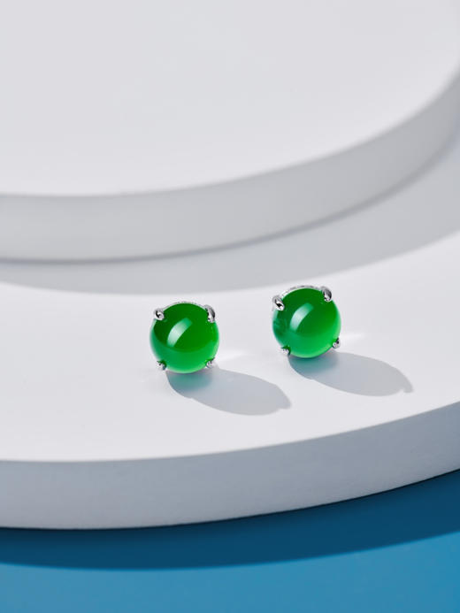 722-8 镶钻四爪绿玉髓耳钉 鸽子蛋型素面【8mm】【12mm】 商品图13