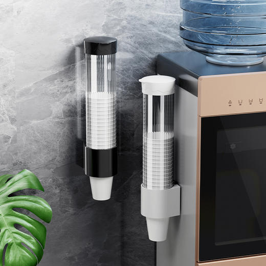 【无痕安装，免打孔一次性杯架】免打孔一次性杯架家用饮水机，杯型通用透明可视防尘防灰，侧面壁挂大容量防尘水杯收纳置物架QQ 商品图0