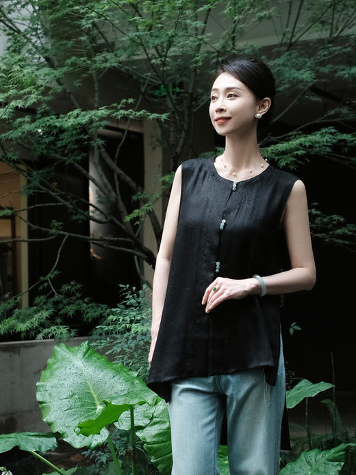 盛唐牡丹 |文竹真丝香云纱设计款长马甲 商品图1