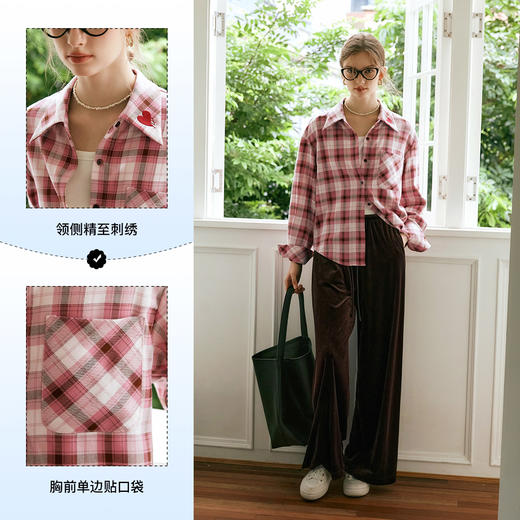 
OLrain欧芮儿法式格子长袖休闲衬衫女秋2024新款减龄宽松格纹衬衣 商品图2