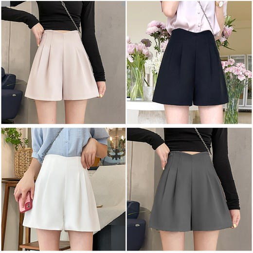 「四色可选！拼团同款」高腰黑色西装短裤 女夏季款a字女裤阔腿时尚短裤显瘦下装 商品图2