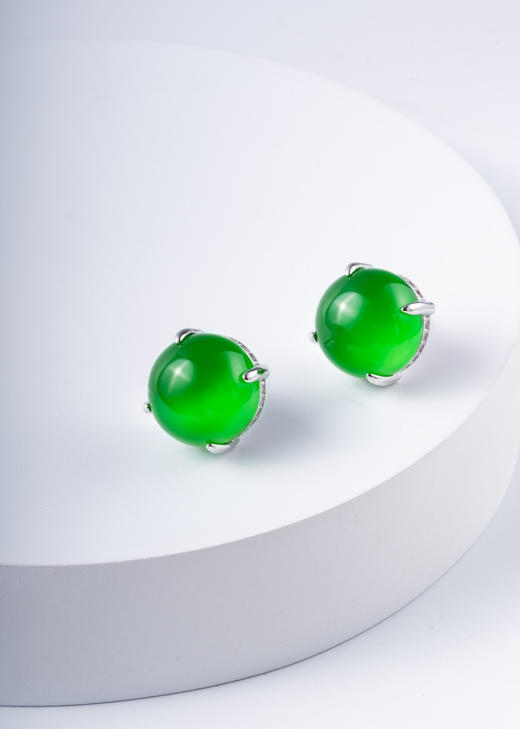 722-8 镶钻四爪绿玉髓耳钉 鸽子蛋型素面【8mm】【12mm】 商品图6