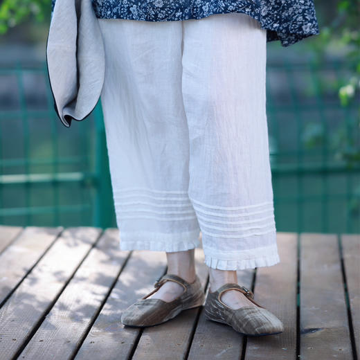 黄阿福｜细支亚麻米白衬裤 商品图1